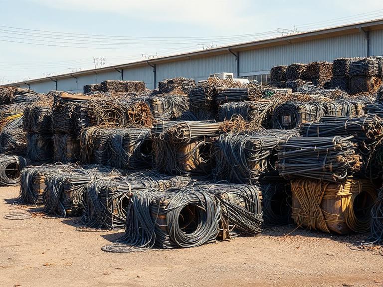 Baled scrap metal at a recycling yard